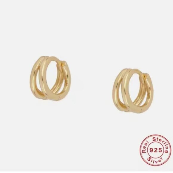 Double Huggie Earrings Gold Double Huggies Perfect Everyday Earrings for Her - Picture 8 of 8